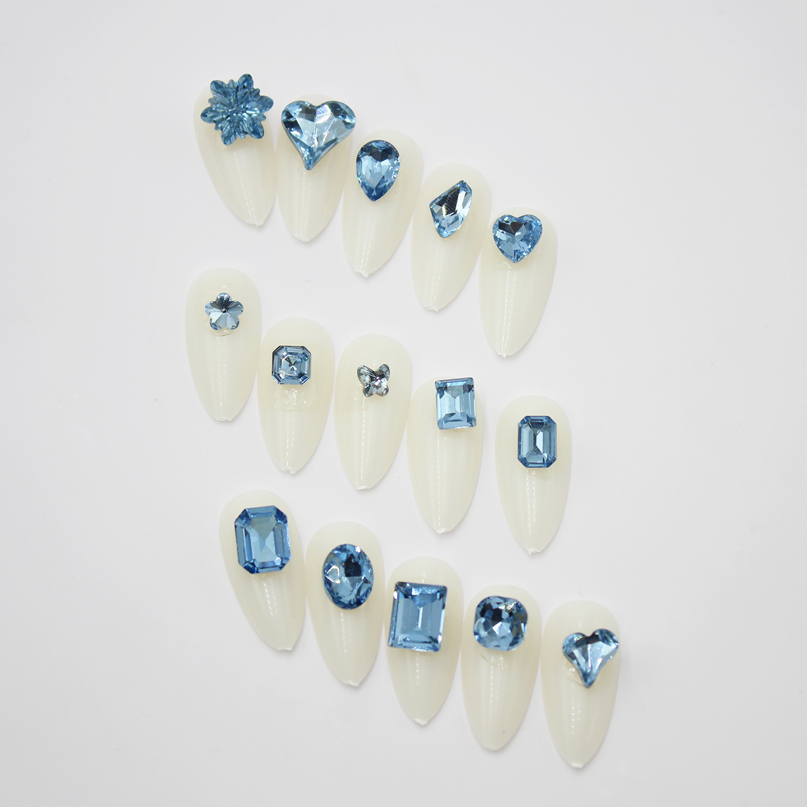 Wholesale whole pack 360 elegant blue pointed special-shaped diamond Horse Eye Diamond light blue cross-border nail jewelry