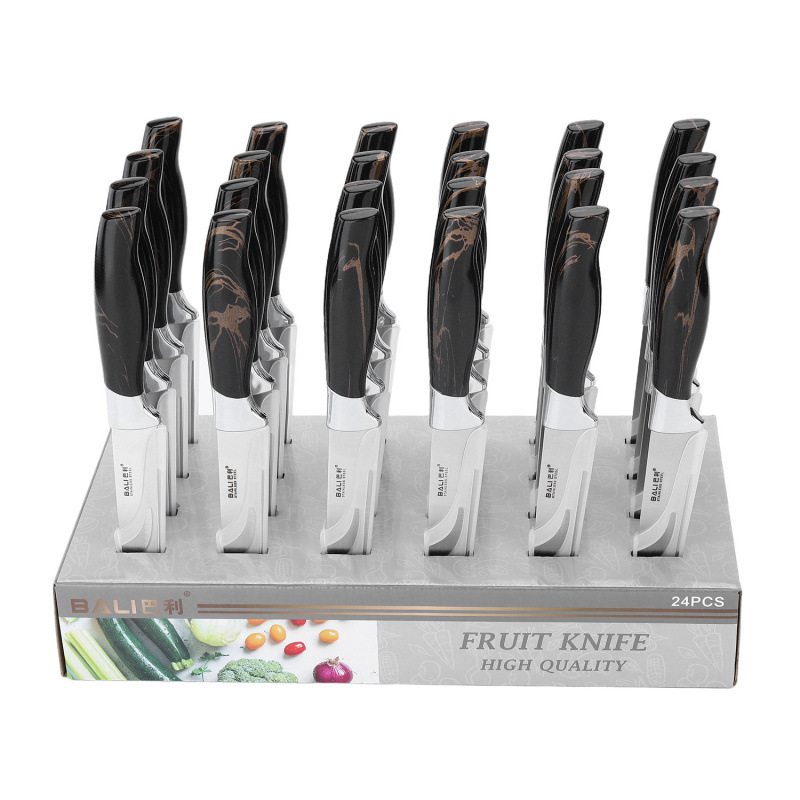 Cuchillo de acero inoxidable caja de exhibición herramientas de pintura pulverizada conjunto de revestimiento mango galvanizado herramientas de cocina domésticas en stock al por mayor