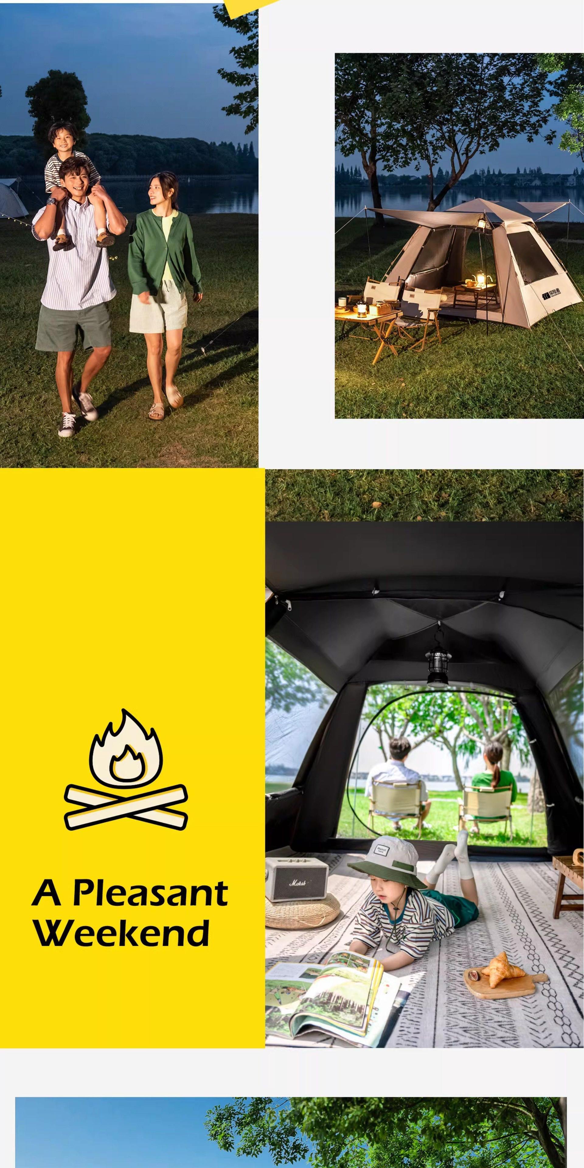 Explorer tent for 3-4 people, outdoor automatic quick-open tent for park camping, outdoor sun protection and windproof fabric, camping sunshade