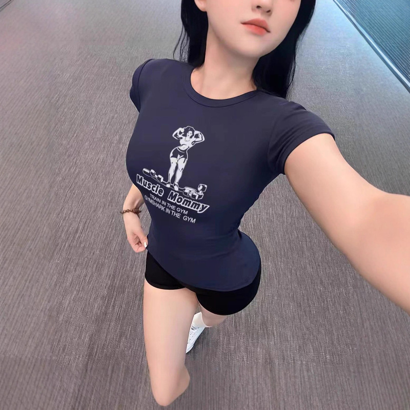 Dopamine Round Neck Fitness Women's T-Shirt Sports Casual Short Top High Elasticity Sweat-Absorbent Slimming Look Breathable Dopamine Round Neck Fitness Women's T-Shirt Sports Casual Short Top High Elasticity Sweat-Absorbent Slimming Look Breathable