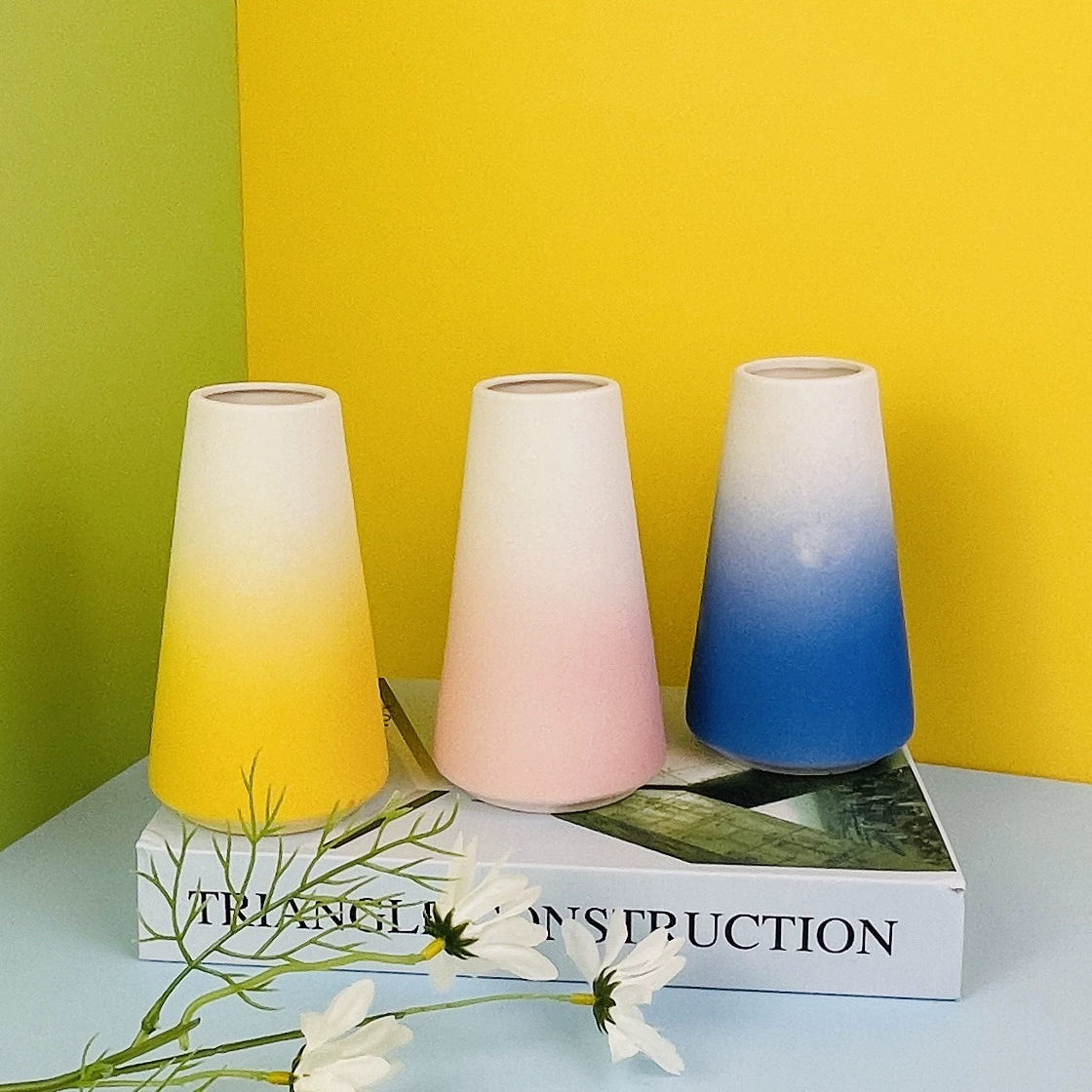 Градиентная матовая ваза украшение китайский творческий свет роскошный шкаф для телевизора большого диаметра в стиле ins Цветочная композиция украшение из сухих цветов