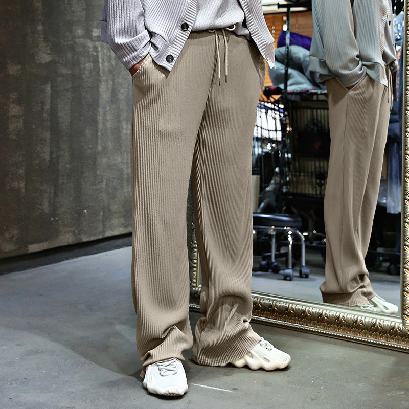 2024 Spring and Autumn Men's Casual Loose Straight Tube with Hanging Stripes High Waist Wide Leg Pants_voghion.com