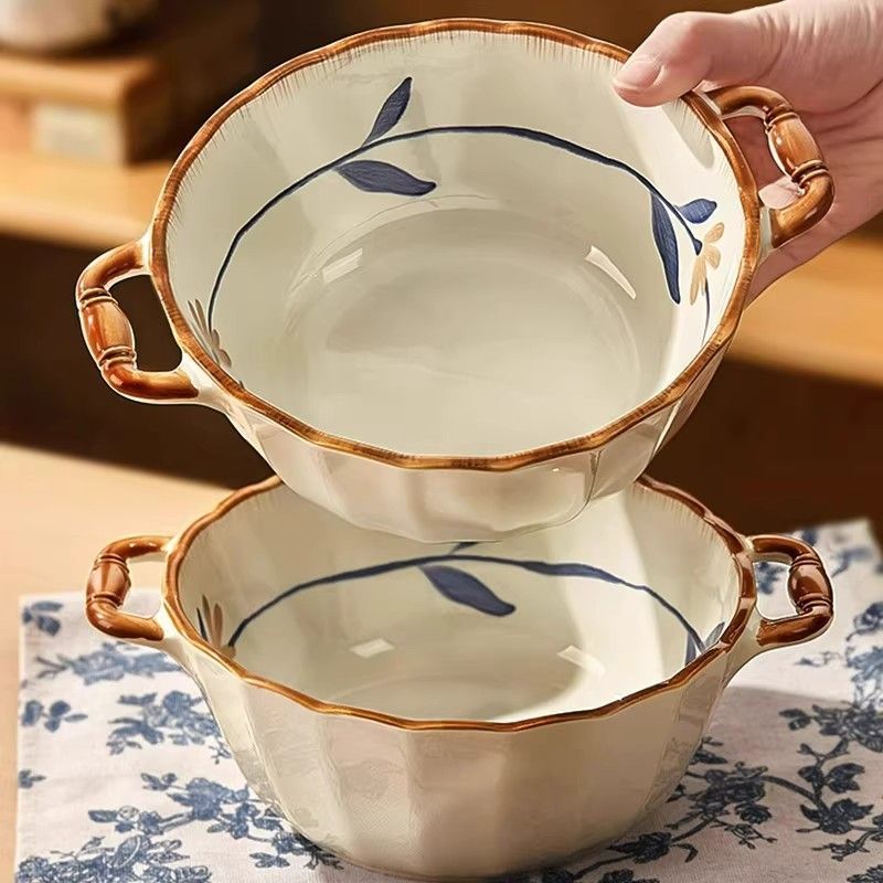 陶瓷日式双耳汤碗家用新款大号盛汤汤盆泡面碗大碗螺蛳粉面餐具