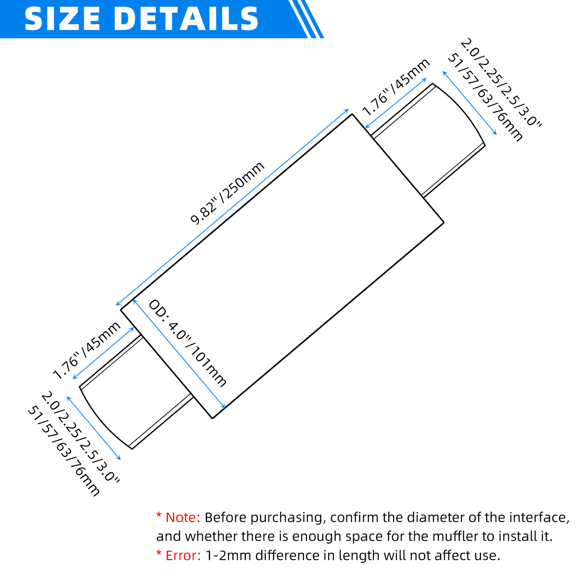 Universal Bright Silver Exhaust Pipe for Cars 51/57/63MM Stainless Steel Straight Muffler Modification
