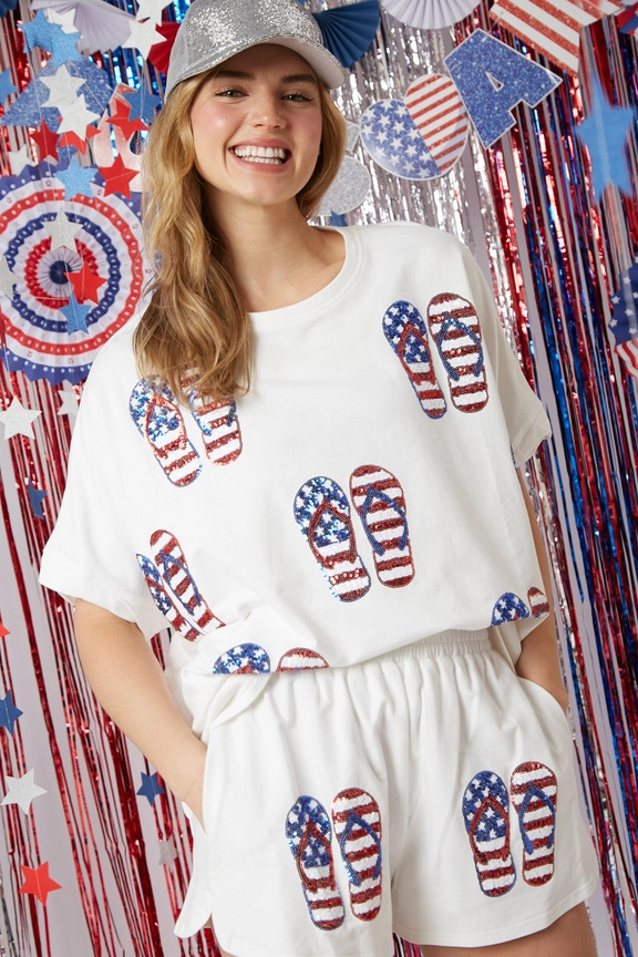 Daily Women's Streetwear American Flag Polyester Sequins Pants Sets Shorts Sets display picture 21