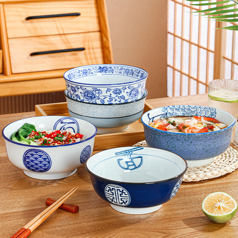 Japanese Style Household Style Summer Heat Insulation Modern Simple Creative Hand-painted Ceramic Noodle Bowl Soup Bowl Wholesale Tableware Set Japanese Style Household Style Summer Heat Insulation Modern Simple Creative Hand-painted Ceramic Noodle Bowl Soup Bowl Wholesale Tableware Set