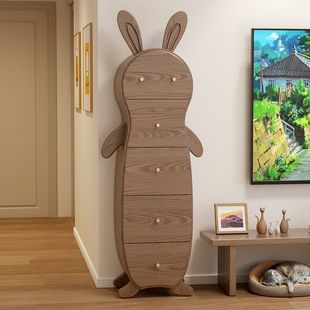 Shangxinge Rabbit Chest of Drawers Solid Wood Storage Cabinet Living Room Wall Bedroom Bed End Cute Drawer Standing Cabinet Storage Cabinet
