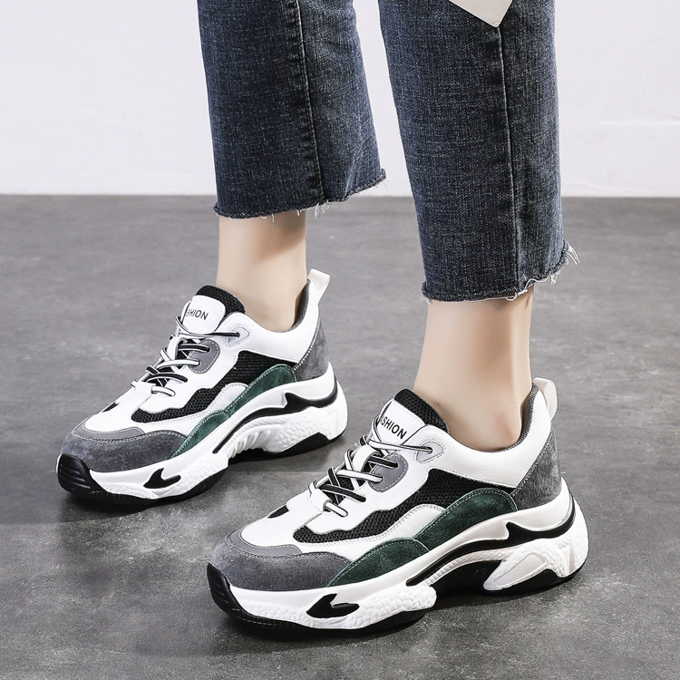 Кожаные dad shoes, женские туфли, 2025 новый корейский вариант, увеличение высоты, кроссовки с толстой подошвой, повседневная обувь, студентская, оптовый