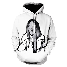 新款说唱歌手Cardi B 卡迪B欧美潮流3D印花带帽卫衣情侣连帽衫