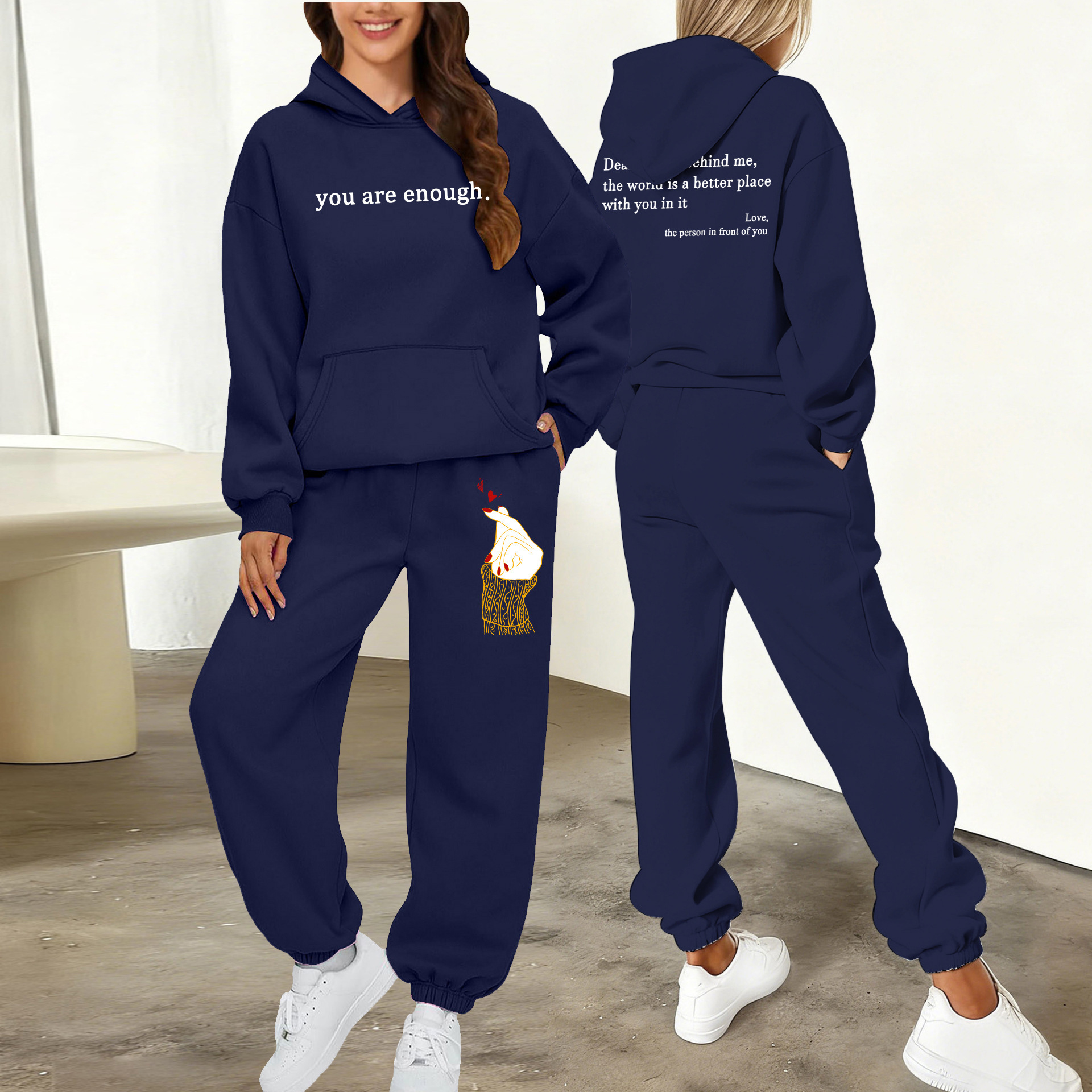 European And American Style Sporty Casual Hooded Sweatshirt Set for Women Long Sleeved Quarter Length Fashion New 2026_ecoleips.com