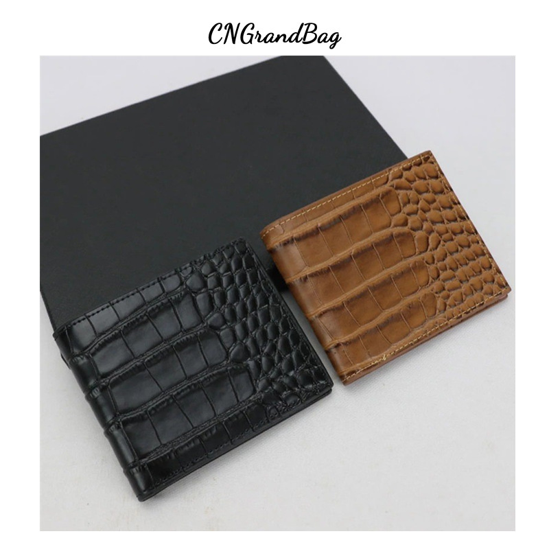 Hot-selling genuine leather crocodile pattern fashion two-fold wallet men's short first layer cowhide business simple money card holder wholesale