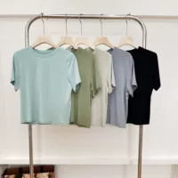 Lulu та же женская сплошной цветной круглый вырез йога фитнес с короткими рукавами рыхлые стройные модальные дышащие и удобные футболки