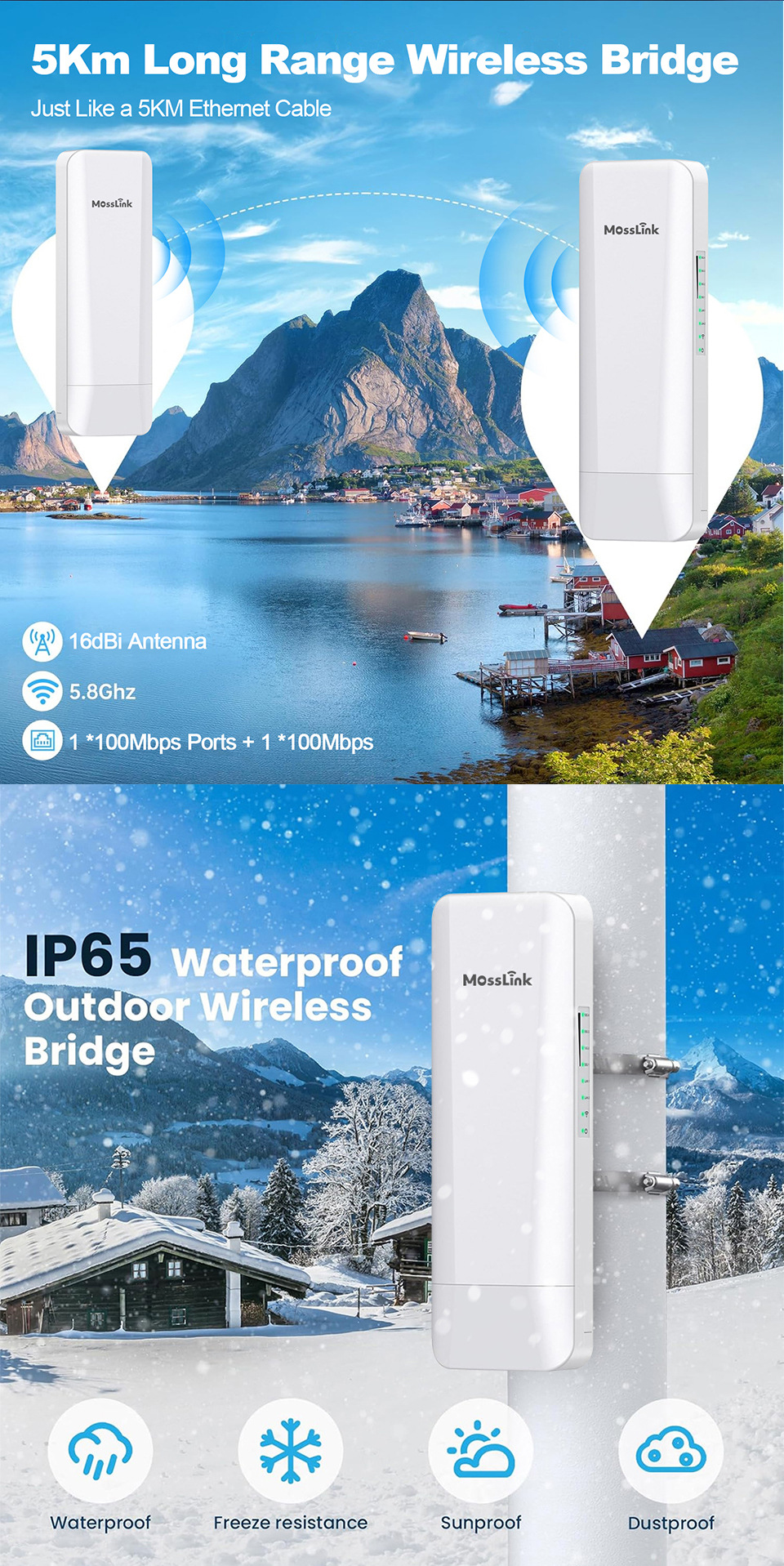 5.8G900mbps5千米无线网桥无线中继器点对点室外接入点网桥远距离