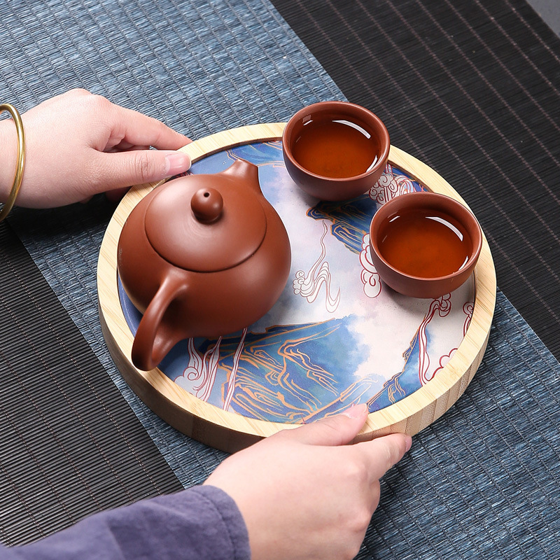Bandeja de té absorbente de secado rápido de bambú bandeja de burbujas secas olla doméstica de cerámica pequeña bandeja de mesa de té drenaje juego de té de Kung Fu