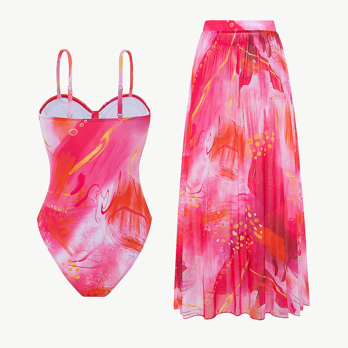 Nuevo estilo transfronterizo europeo y americano estampado hueco traje de baño de mujer de una pieza falda de dos piezas bikini comercio exterior de Amazon