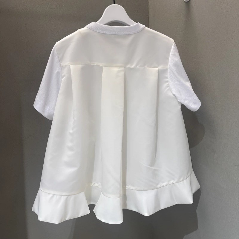 FOG SACAI 25春夏新款拼接荷叶边短袖T恤宽松休闲百搭圆领上衣女|undefined