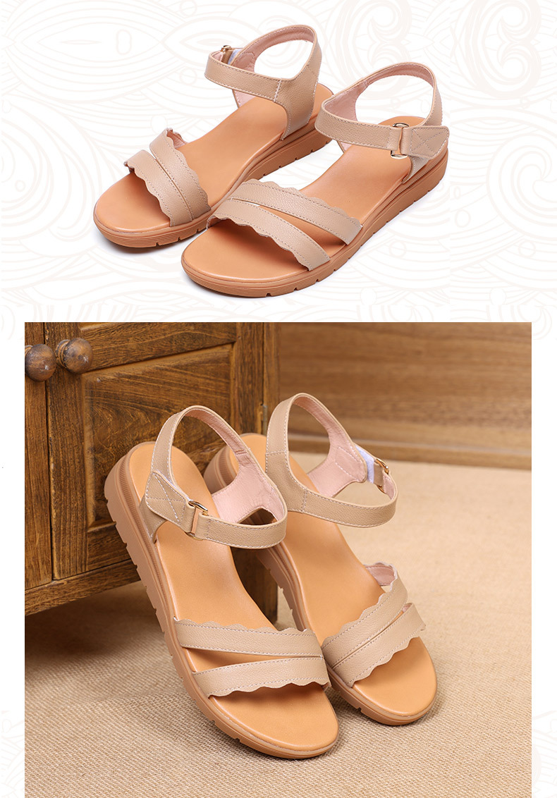 Sandal nữ đế bằng da thật chống trơn trượt, đế mềm thoải mái — màu be chi tiết 17