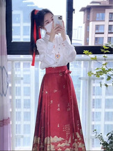 新中式上衣搭配马面裙套装女春秋国风红色过年汉服敬酒服2024新款