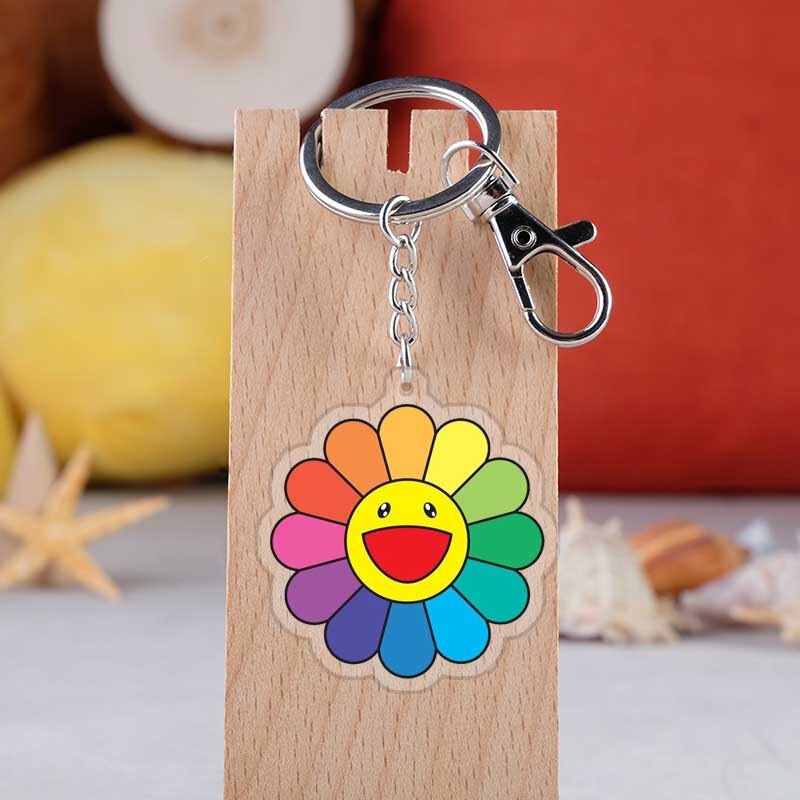 Murakami Takashi Colorful Sunflower Acrylic Transparent Keychain Cute Pendant