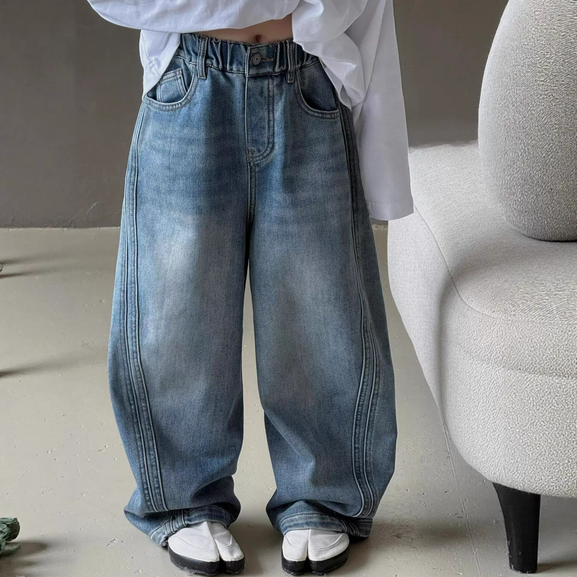 男童牛仔裤春秋款2025新款大童裤子儿童浅蓝童装浅色秋装蓝色男孩