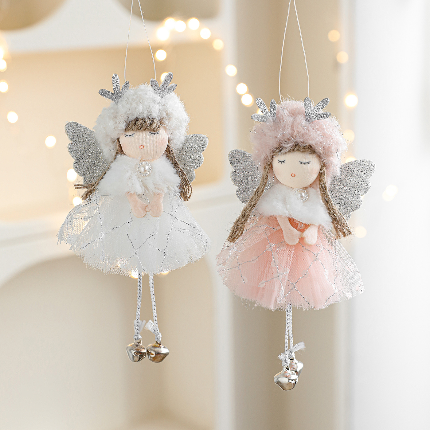 Nuevo de Navidad de peluche cuerno de ciervo ángel chica colgante árbol de Navidad colgante muñeca creativa decoración muñeca colgante