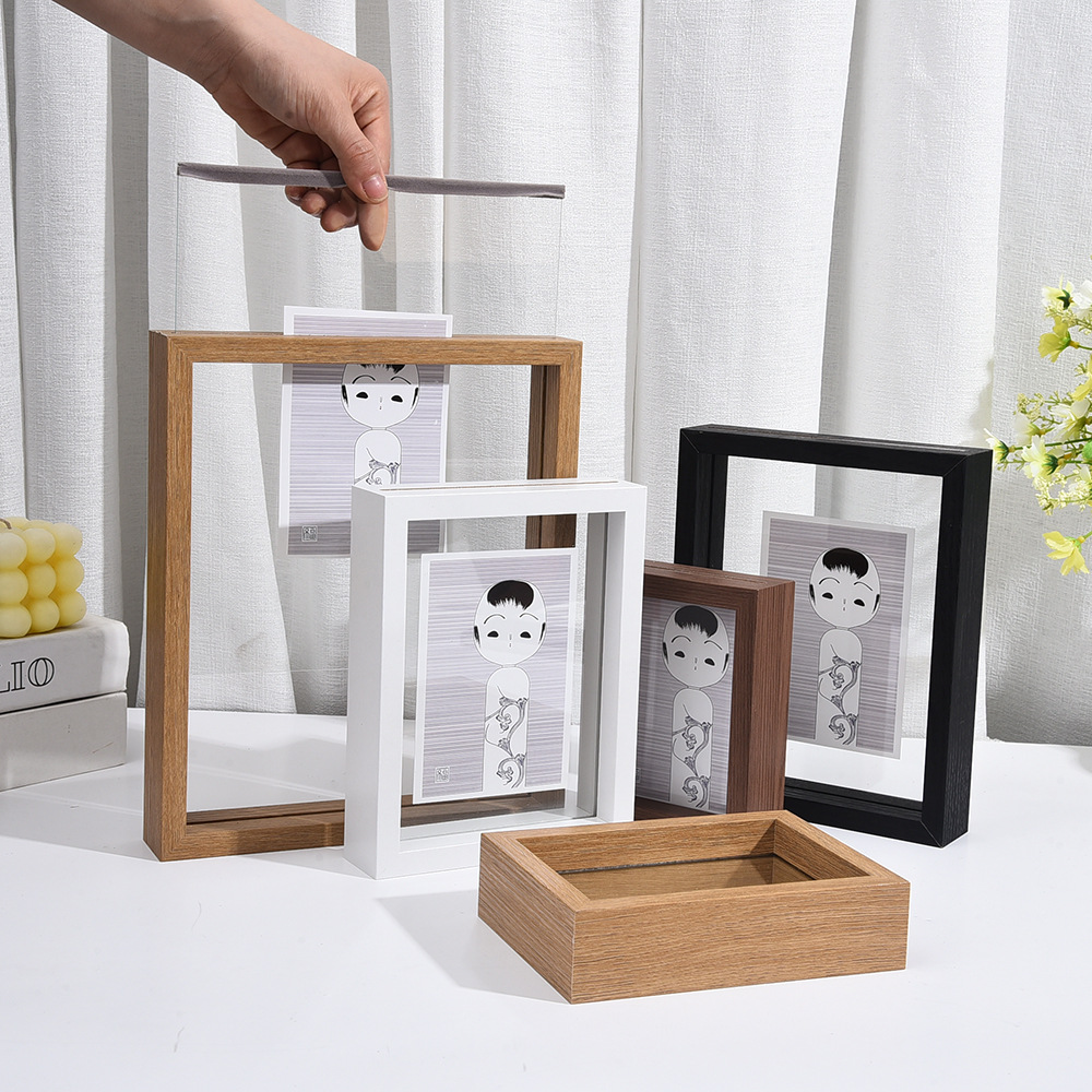 Creative double-sided glass plant specimen photo frame density board log color three-dimensional picture frame transparent wood photo frame customization