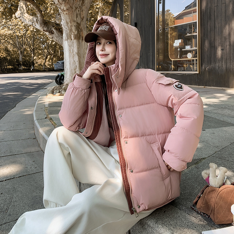 2024 ropa de pan de color con capuzas de algodón coreano mujer suelta invierno engrosado de moda temperamento de abrigo caliente universal