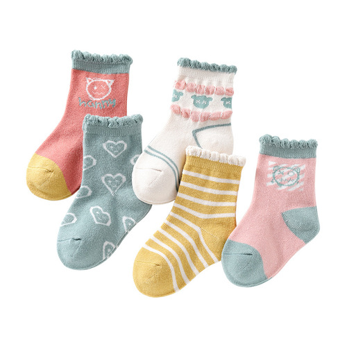 5 pairs - children's socks pure autumn and winter cotton mid-calf socks men's socks 6-12 years old children's socks girls infant baby socks