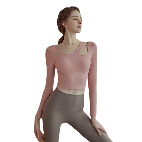 Yoga clothes for women with chest pads for autumn and winter  new running fitness clothes tops tight-fitting professional sports long-sleeved suits