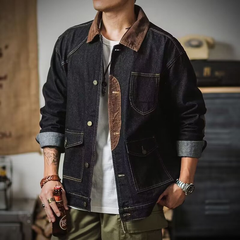 Vintage American-Style Denim Jacket for Men, Autumn and Winter Trendy Loose Versatile Casual Cool Trendy Brand Work Jacket Top