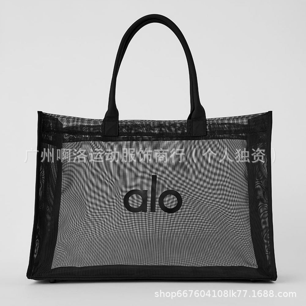 재고 ALO 공식 그물 투명 요가 가방 저장 대용량 토트 백 출력 그리드 어깨 가방 핸드백