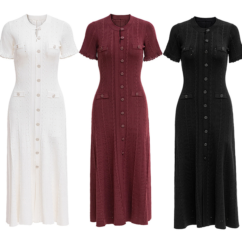 ~ in stock ~ Nanyou high quality French Temperament Socialite Short Sleeve Hollow Thread Single-breasted Knitted dress Cross Border ~ in stock ~ Nanyou high quality French Temperament Socialite Short Sleeve Hollow Thread Single-breasted Knitted dress Cross Border
