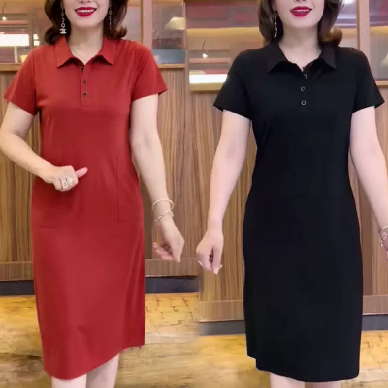 Летнее платье-поло 2025 года, однотонное, стройнящее, скрывающее живот, повседневное, для мам.
