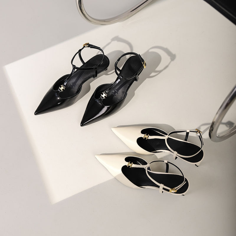 Unlabeled, Can Be Worn on Any Platform ~ High-End French High-Heeled Sandals, Pointed-Toe Arc De Triomphe Buckle-Toe Sandals, Thin