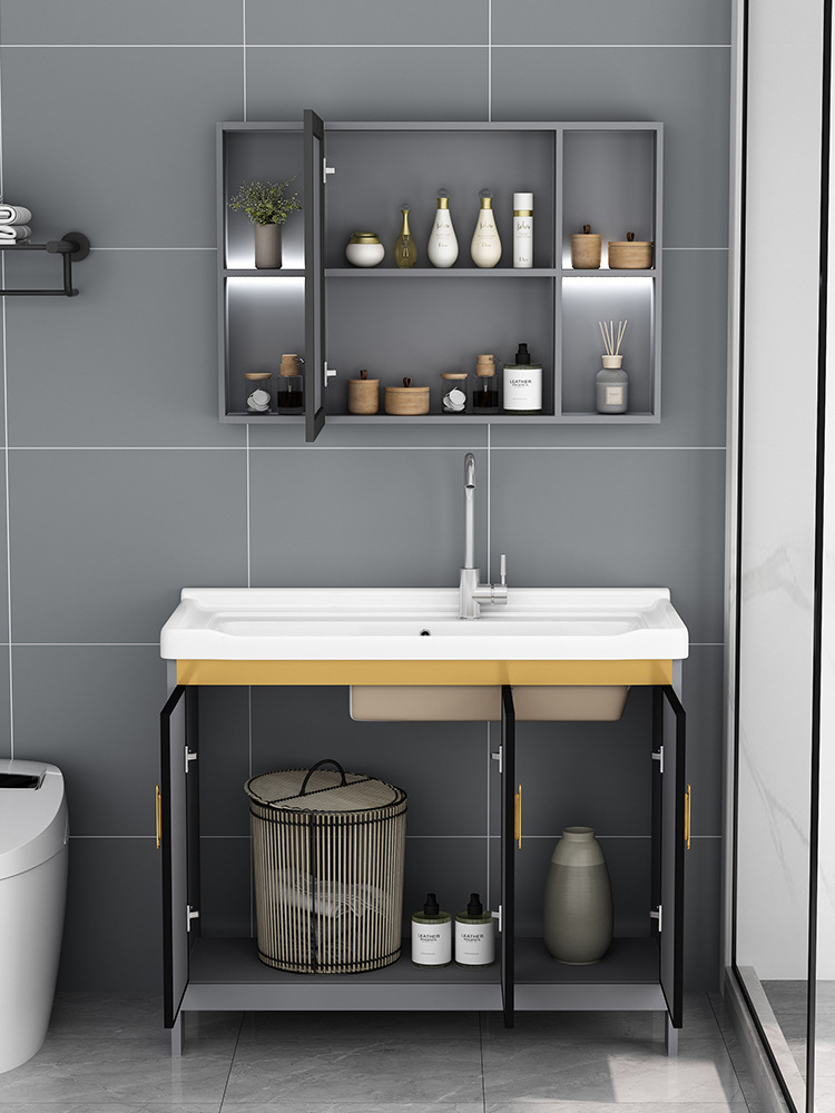 Armario de lavado de aluminio al aire libre armario de baño Lavado de Manos armario de baño balcón lavandería piscina con lavabo de cerámica lavabo