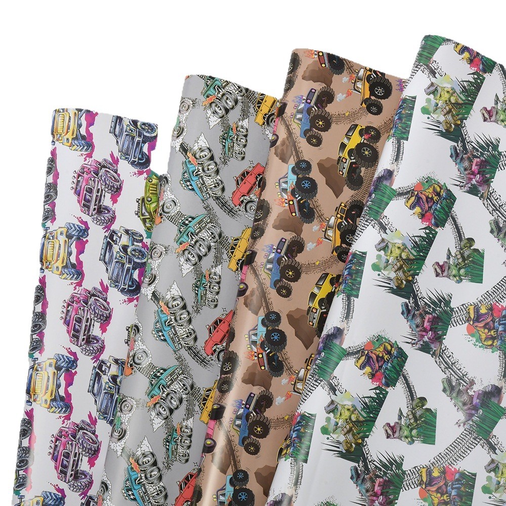 Amazon nuevo coche de dibujos animados dinosaurio papel recubierto papel de regalo de vacaciones para niños papel de regalo