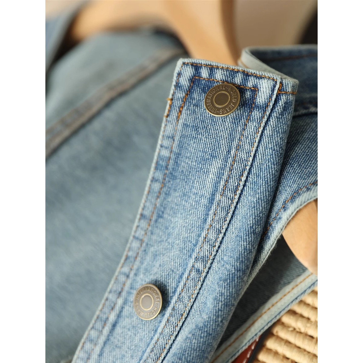 Áo vest denim nữ ngắn tay rộng rãi phong cách thời trang xuân hè — Xanh denim