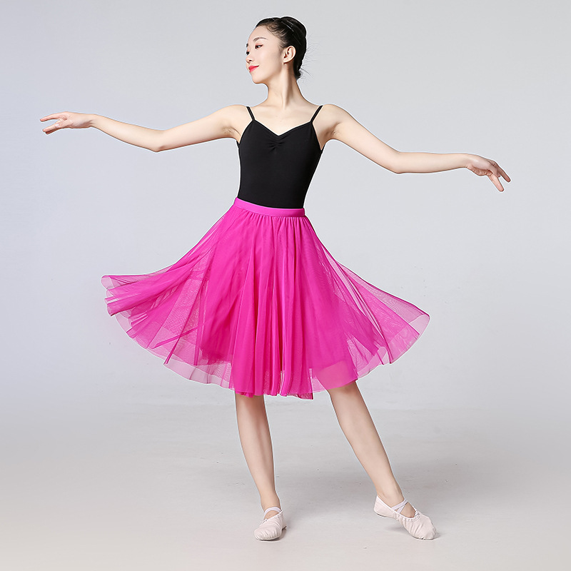 Square Dance Red Mesh Half-length Skirt Large Swing Skirt Slim A- line Skirt Hip Covering Slim Purple Gauze Skirt Short