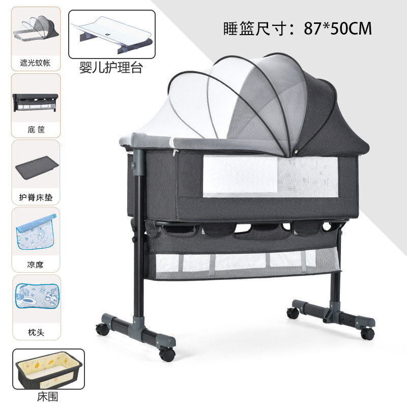 Cama cuna multifuncional para recién nacidos, extraíble con cama plegable, cama para juegos para bebés, mesa de pañales con rodillo