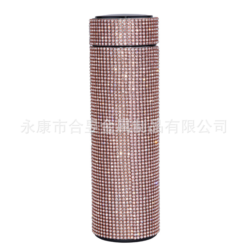 Transfronterizo dedicado completo diamante taza de agua Internet celebridad rhinestone aislamiento térmico pantalla LED de temperatura de alto valor de color olla de aislamiento térmico