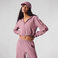Aloオリジナルクロップド日焼け止め服セット、フード付きカーディガン、長ズボン、無地シンプルヨガスポーツ速乾服