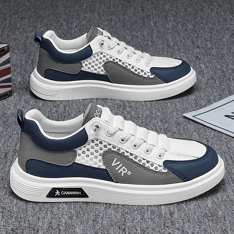 Zapatos de verano para hombres, nuevos zapatos de malla transpirables, zapatos de lona huecos, zapatos de deporte de ocio de todo fósforo de tendencia para hombres, zapatos blancos para hombres