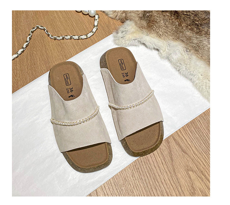 Dép sandal nữ quai ngang đế dày bằng gỗ bần, mũi vuông, đi ngoài trời — Màu khoai môn, Màu vàng gừng, Màu xám nhạt chi tiết 32