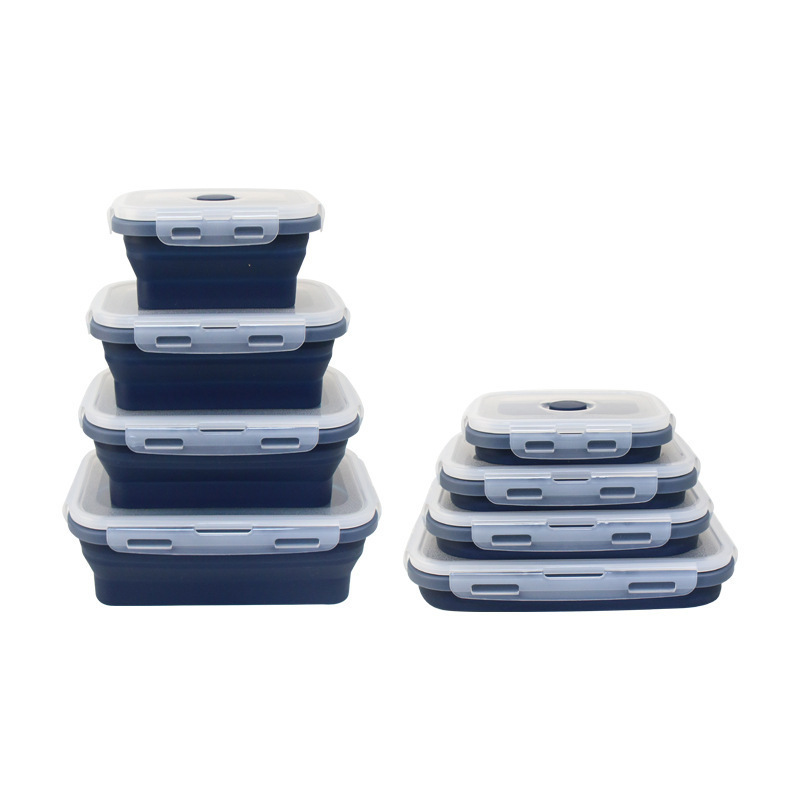 Caixa de almuerzo de silicona en stock, microondas plegables, caja de almuerzo de silicona, caja de almacenamiento de refrigerador, caja de preservación, tazón de silicona