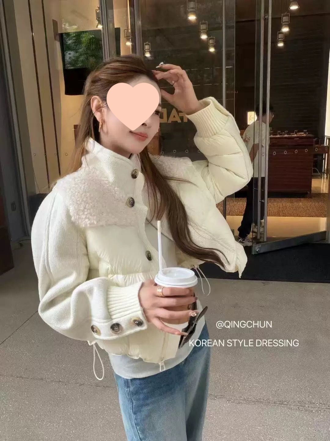 Designed Stand-Up Collar down Jacket for Women European Winter New Style Lamb Wool Splicing Small White Duck down Jacket