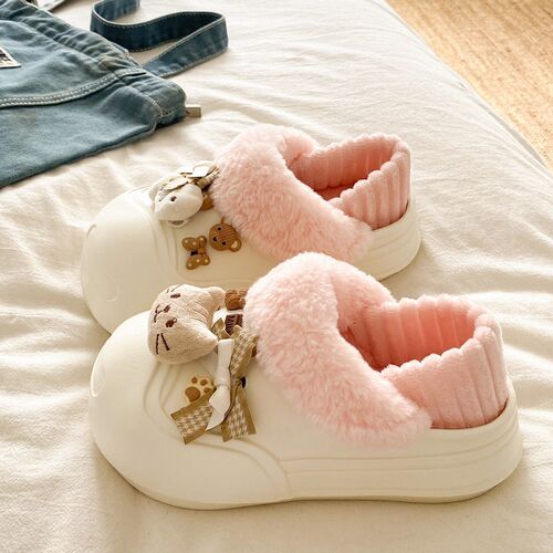 Detachable EVA bag and cotton slippers for women, essential for autumn and winter outings, warm home, cute cat fish head cotton shoes