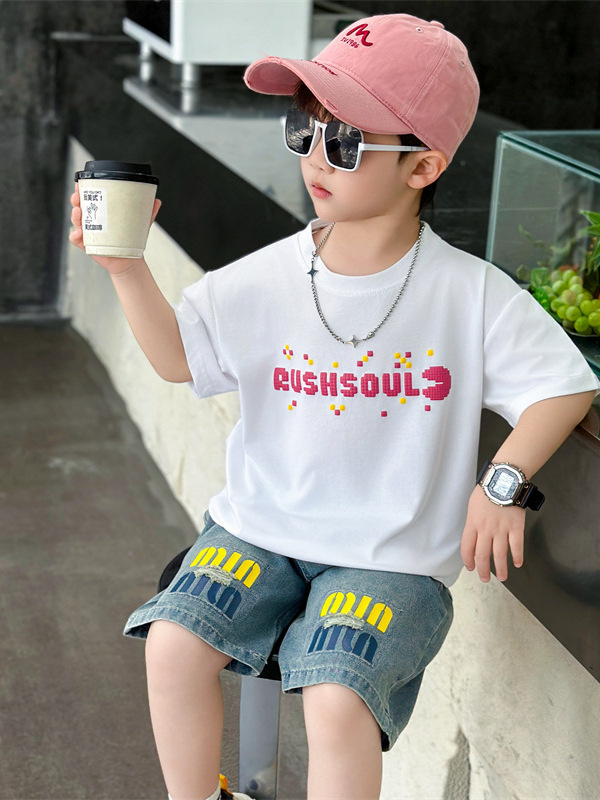 Conjunto de verano para niños 7328, novedad 2026, ropa de verano elegante para niños, camiseta de manga corta estilo celebridad de internet, conjunto de dos piezas, talla 5