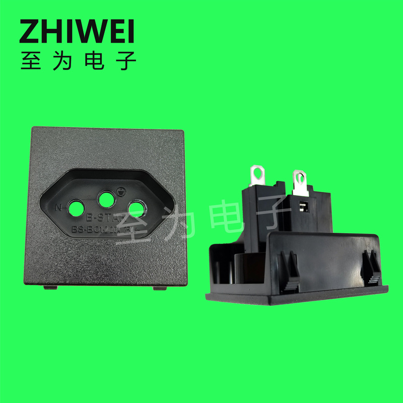 Brazil socket 45*45 square panel embedded 20A 250V Brazil card socket Brazil socket 45*45 square panel embedded 20A 250V Brazil card socket