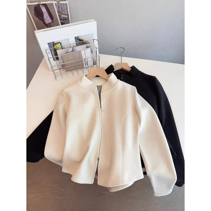 Self-heating Velvet Small Waist Vertical Collar Zipper Shirt Women's Elegant All-match Small Edition Shoulder Long-sleeved Sweater Coat Autumn and Winter Self-heating Velvet Small Waist Vertical Collar Zipper Shirt Women's Elegant All-match Small Edition Shoulder Long-sleeved Sweater Coat Autumn and Winter