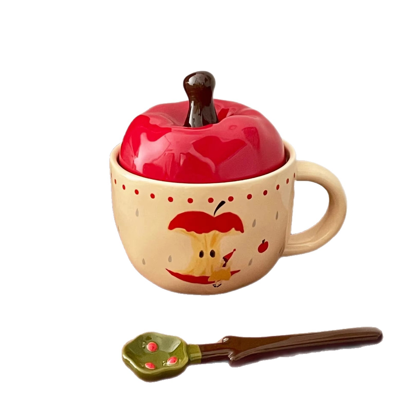 Cute taza de cerámica en forma de manzana con tapa taza de Navidad taza de agua de oficina taza de desayuno personalizada cubiertos de cerámica